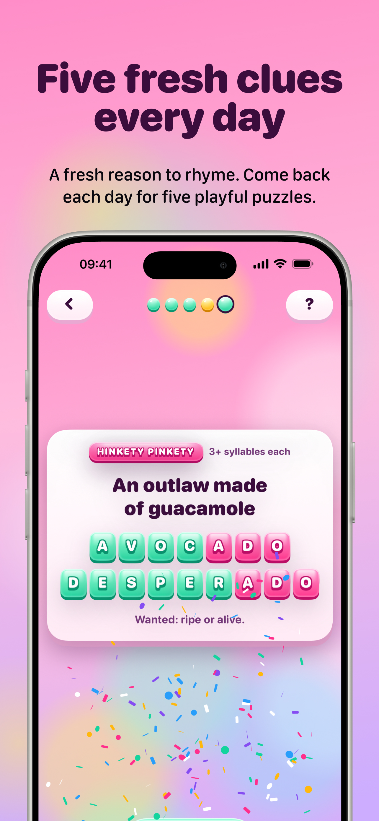 Pinky daily puzzle with avocado desperado as its rhyming answer
